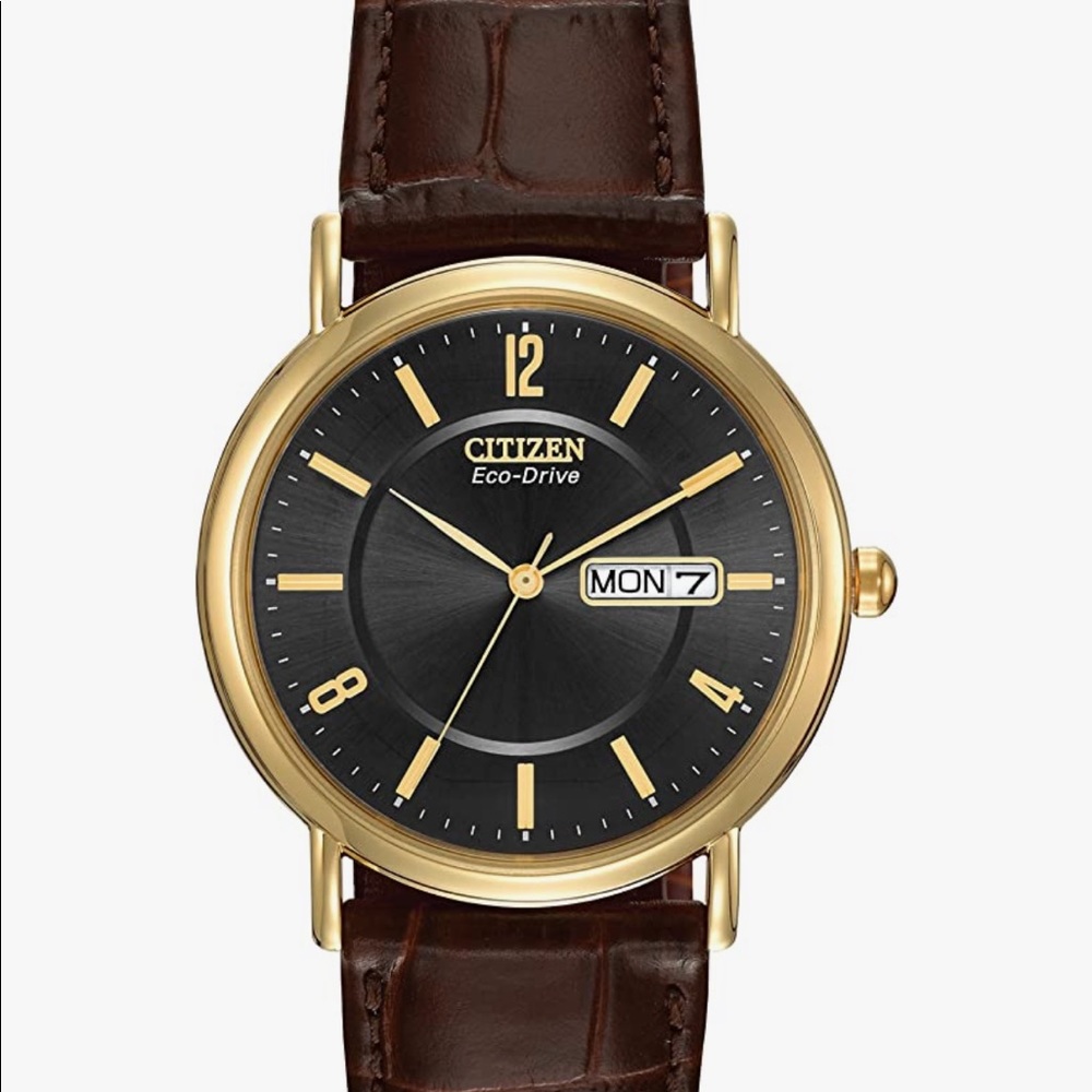 Citizen Eco-Drive Corso Quartz Mens Watch, Stainless Steel, Brown Leather strap